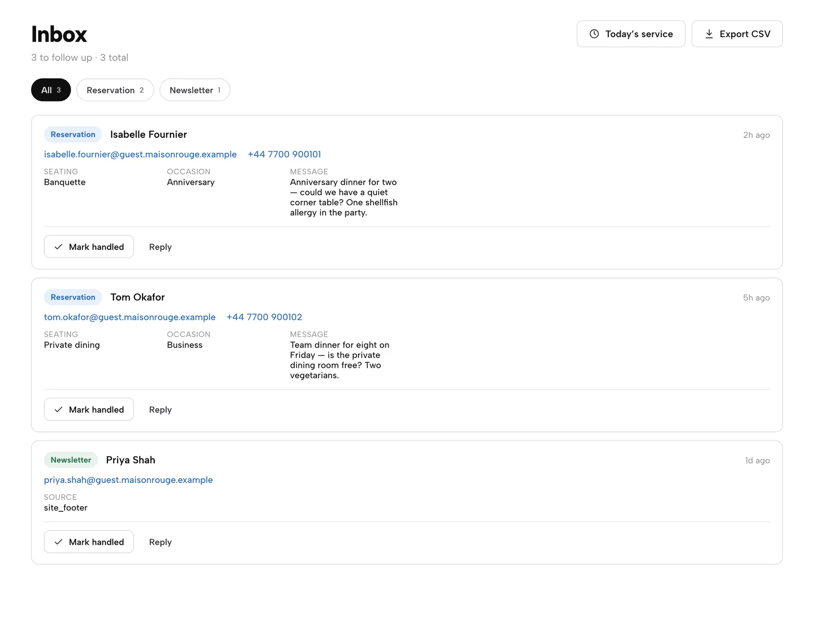 The Inbox with reservation and enquiry leads