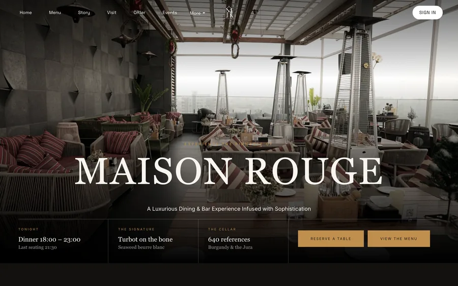 A finished restaurant home page built on TableSpark
