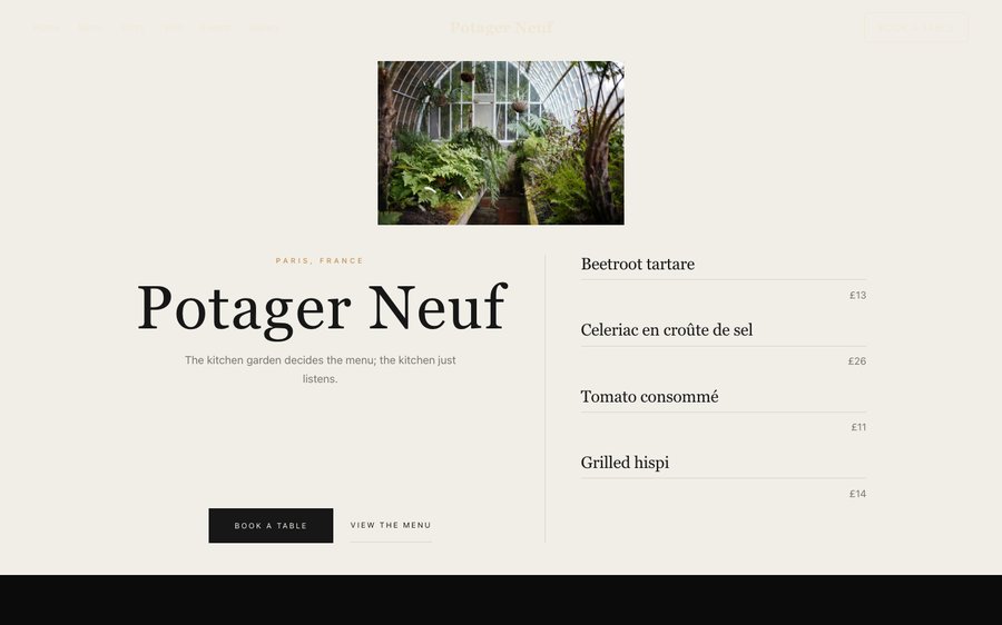 Potager Neuf restaurant website template preview