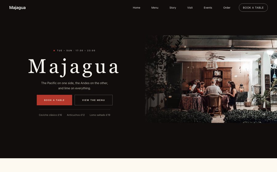 Majagua restaurant website template preview