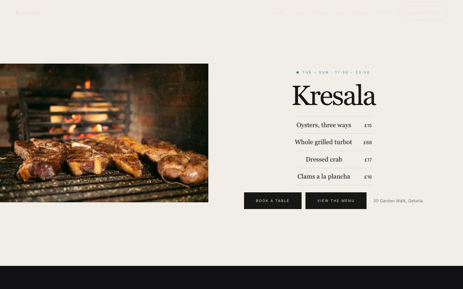 Kresala — a Basque grilled seafood restaurant website template