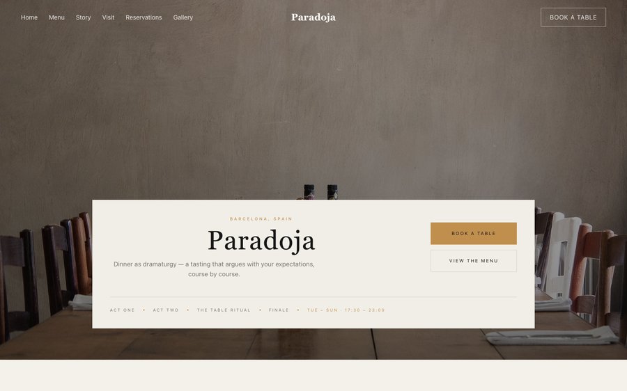 Paradoja restaurant website template preview