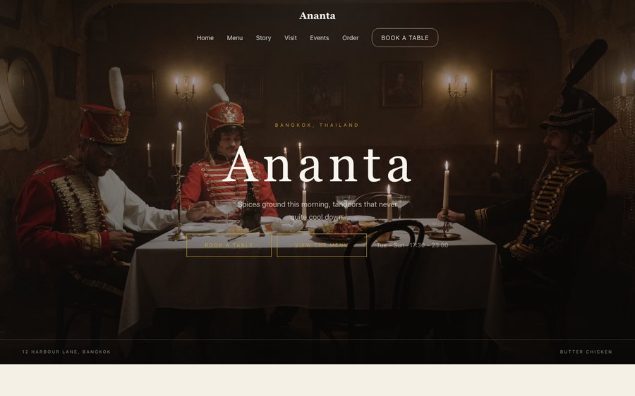 Ananta restaurant website template preview