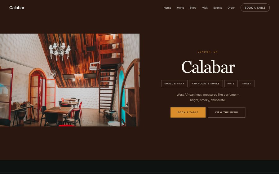 Calabar — a Spice-led (West-African-inspired) restaurant website template