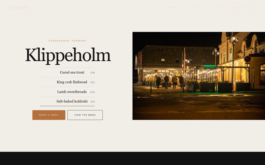 Klippeholm restaurant website template preview
