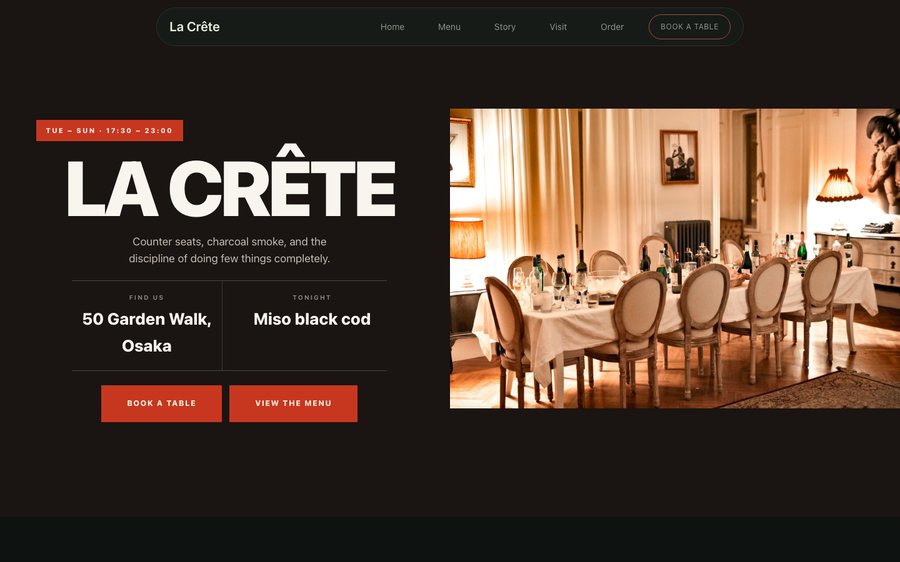 La Crête restaurant website template preview
