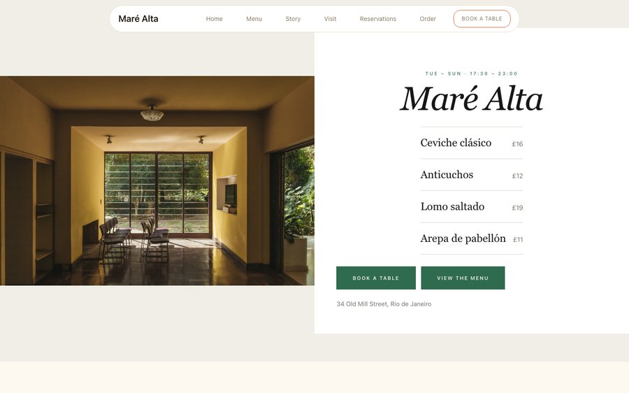 Maré Alta restaurant website template preview