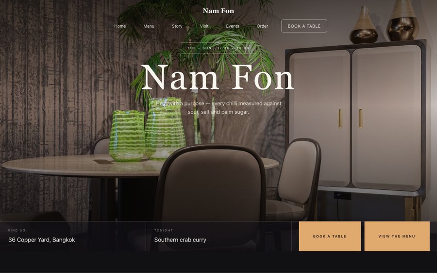 Nam Fon restaurant website template preview