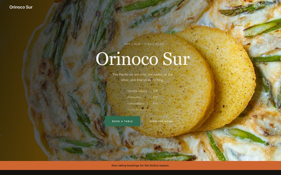 Orinoco Sur — a Peruvian-Venezuelan restaurant website template