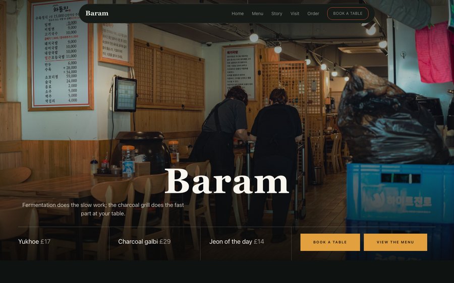 Baram — a Contemporary Korean restaurant website template
