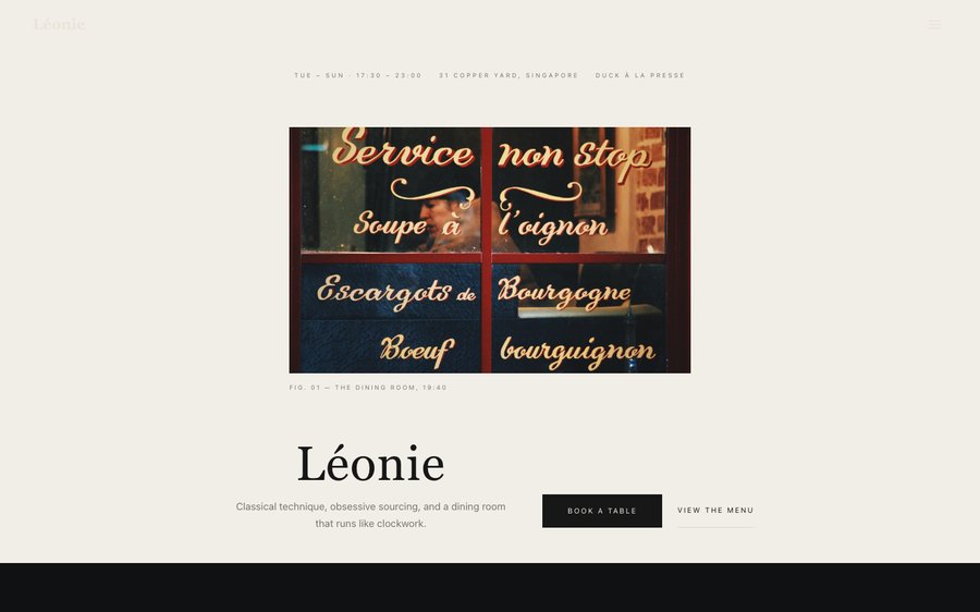 Léonie restaurant website template preview