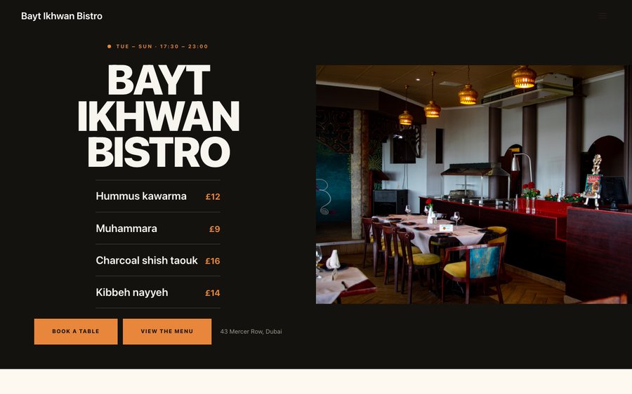 Bayt Ikhwan Bistro restaurant website template preview