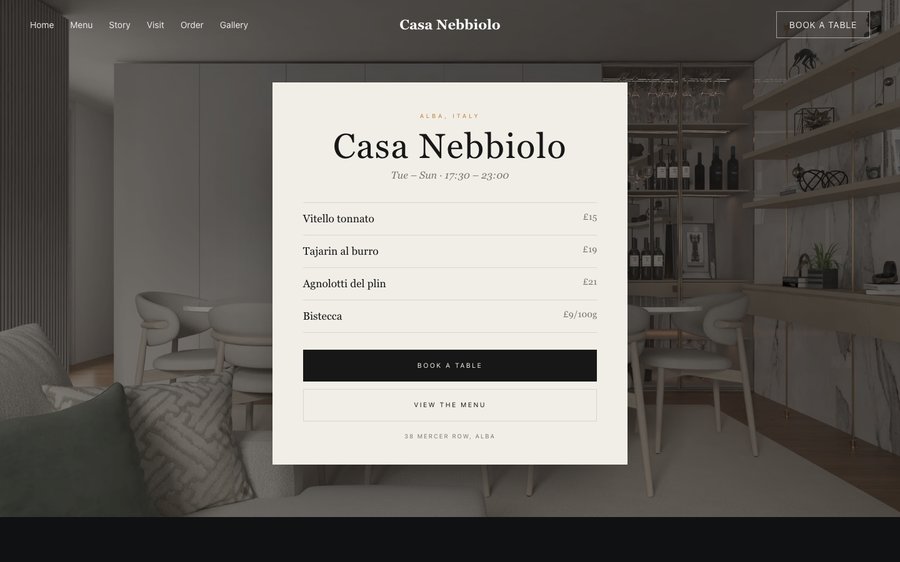 Casa Nebbiolo — a Piedmontese fine dining restaurant website template