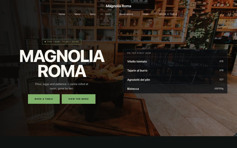 Magnolia Roma restaurant website template preview