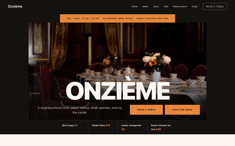 Onzième restaurant website template preview
