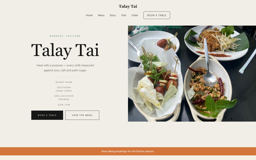 Talay Tai — a Southern Thai restaurant website template