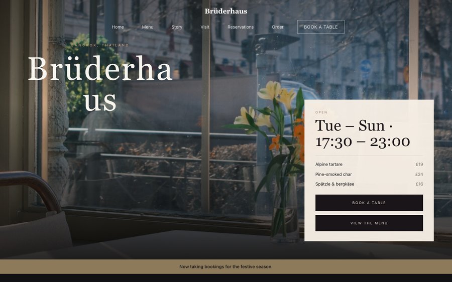 Brüderhaus — a Modern German restaurant website template
