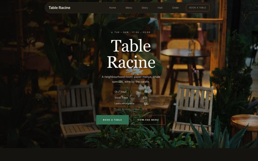 Table Racine — a Produce-driven French restaurant website template