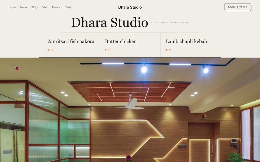 Dhara Studio — a Modern Indian restaurant website template