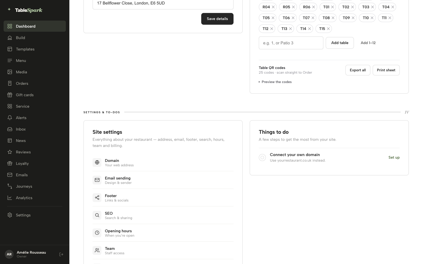Practice screen: the Things to do panel with Connect your own domain and a Set up link