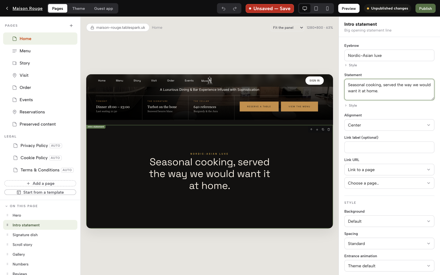 The TableSpark Builder's top bar with the Publish button, ready to go out