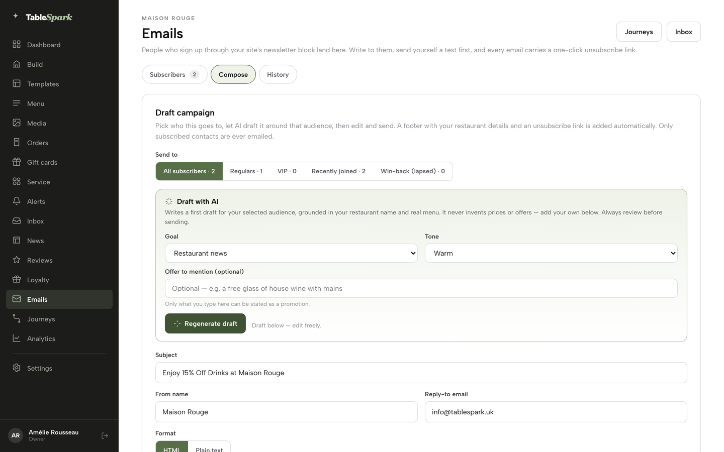 The Compose tab with the audience pills and All subscribers selected