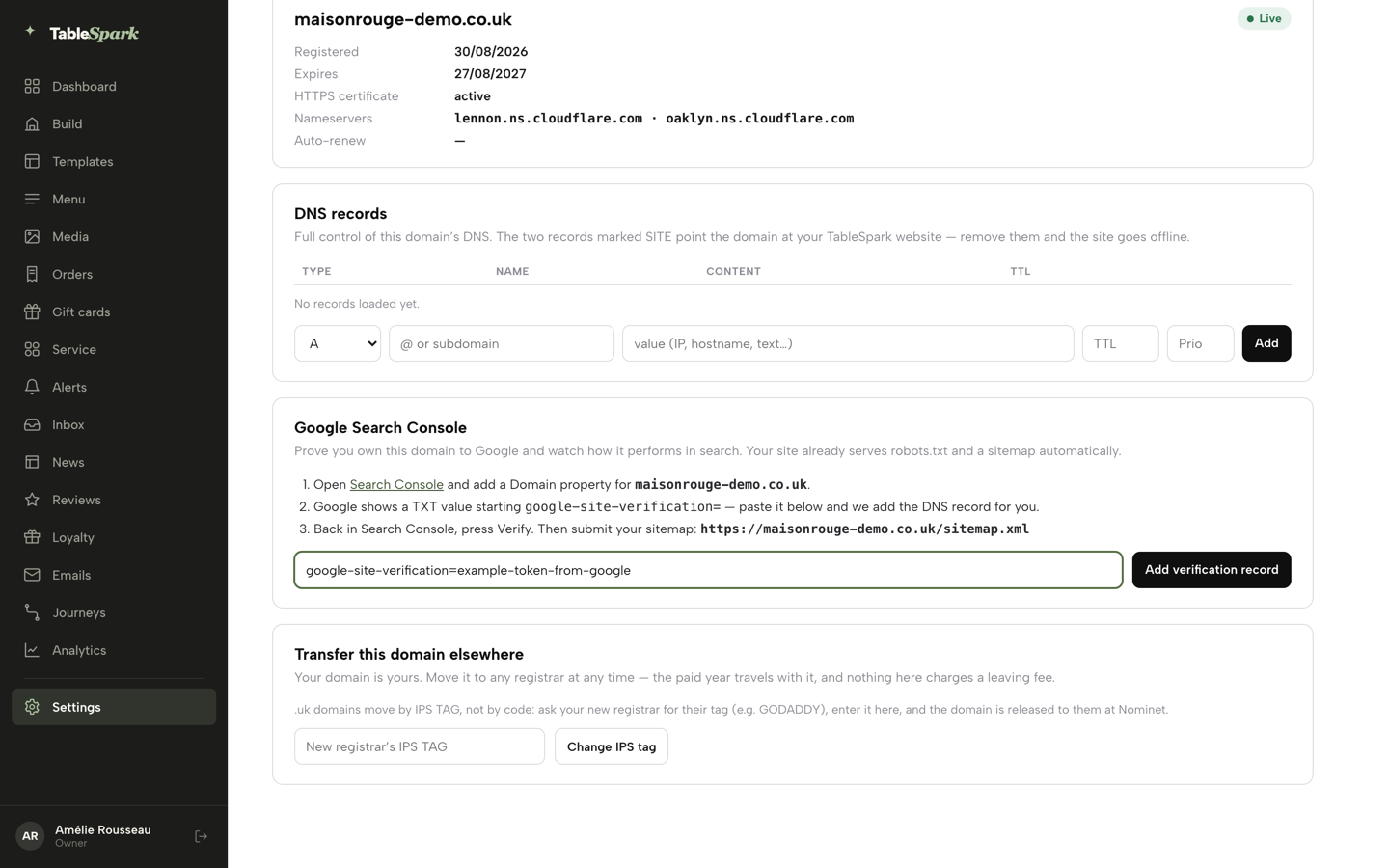 The Transfer this domain elsewhere card with the New registrar's IPS TAG box