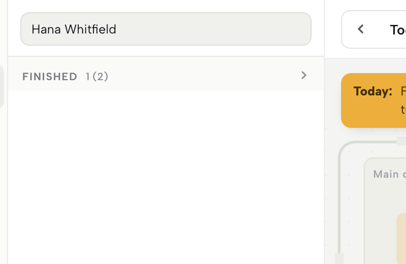 The Service list after the final payment with the party under Finished