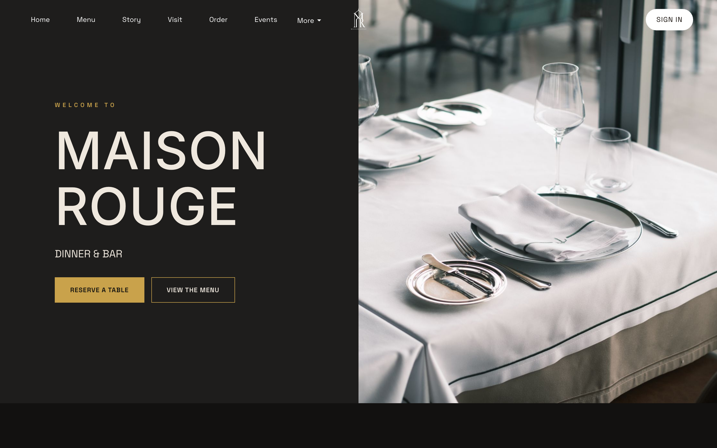 The top of a TableSpark reservations page: the restaurant's hero photograph behind Reserve a table and View the menu buttons