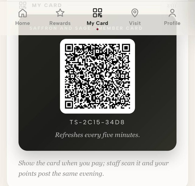Practice screen: the My Card tab, showing a real member QR code and a masked member number