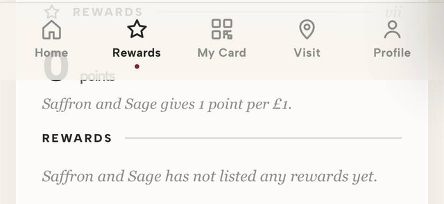 Practice screen: the Rewards tab, showing a points balance and the restaurant's rewards list